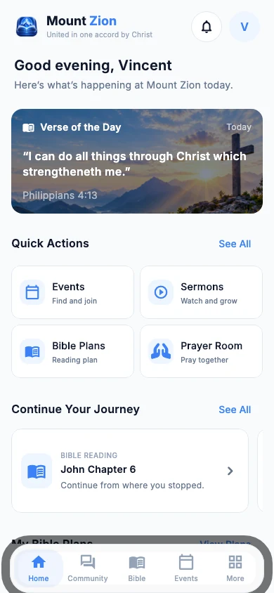 Bible reading and active plans on the mobile Home screen