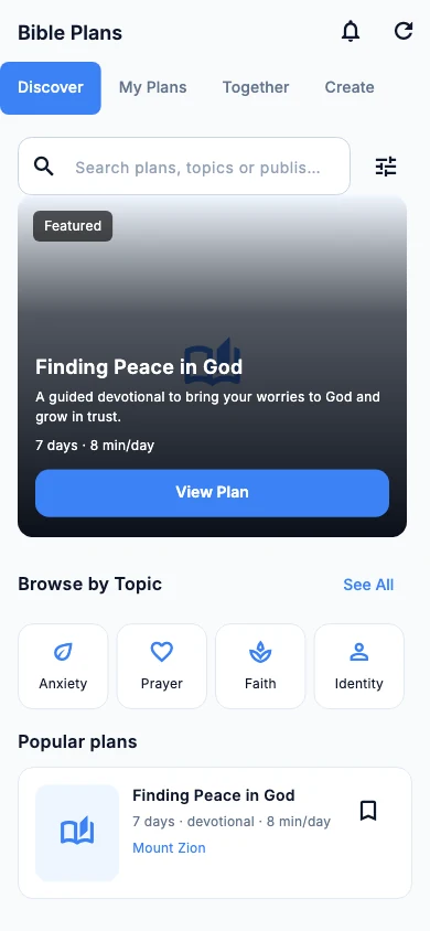 The Bible Plans Discover interface